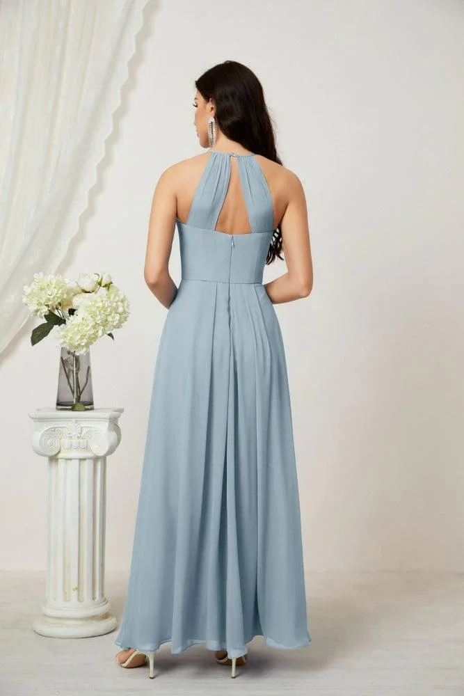 Numbersea Chiffon Halter Bridesmaid Dresses Long A-Line Formal Evening Dress 2805 - Image 207