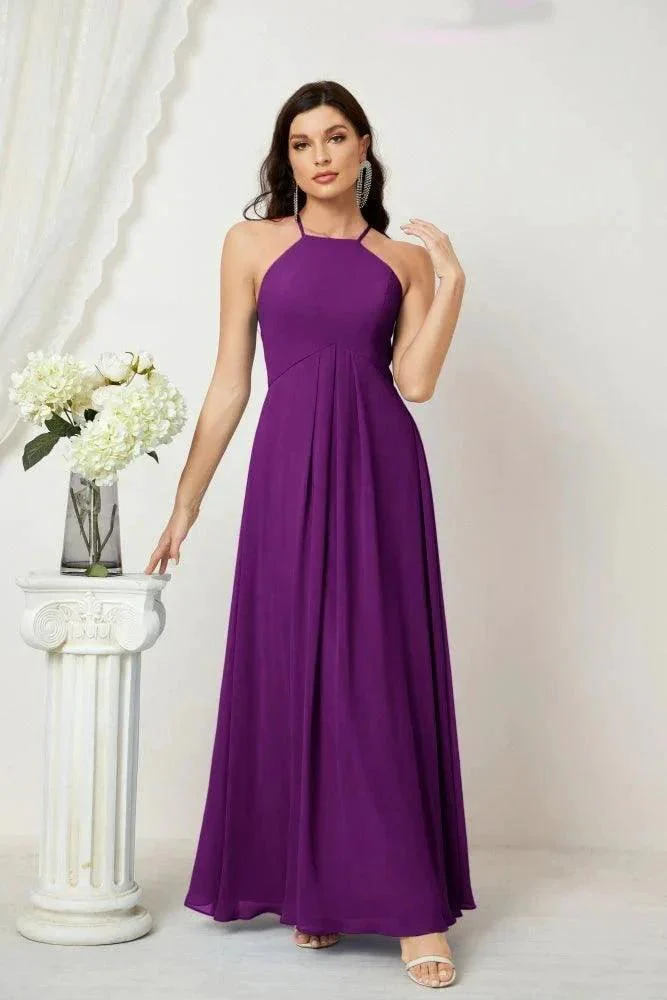 Numbersea Chiffon Halter Bridesmaid Dresses Long A-Line Formal Evening Dress 2805 - Image 208