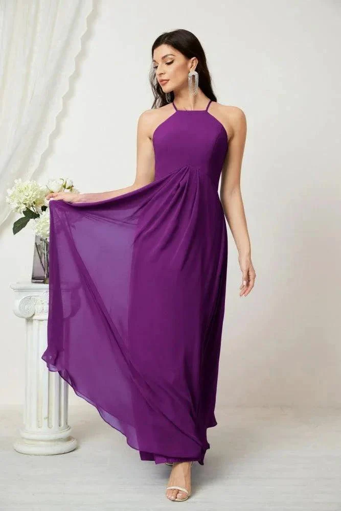 Numbersea Chiffon Halter Bridesmaid Dresses Long A-Line Formal Evening Dress 2805 - Image 210
