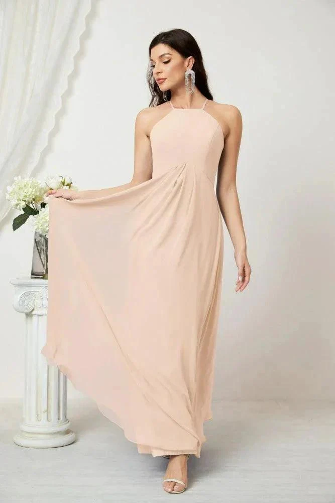 Numbersea Chiffon Halter Bridesmaid Dresses Long A-Line Formal Evening Dress 2805 - Image 214