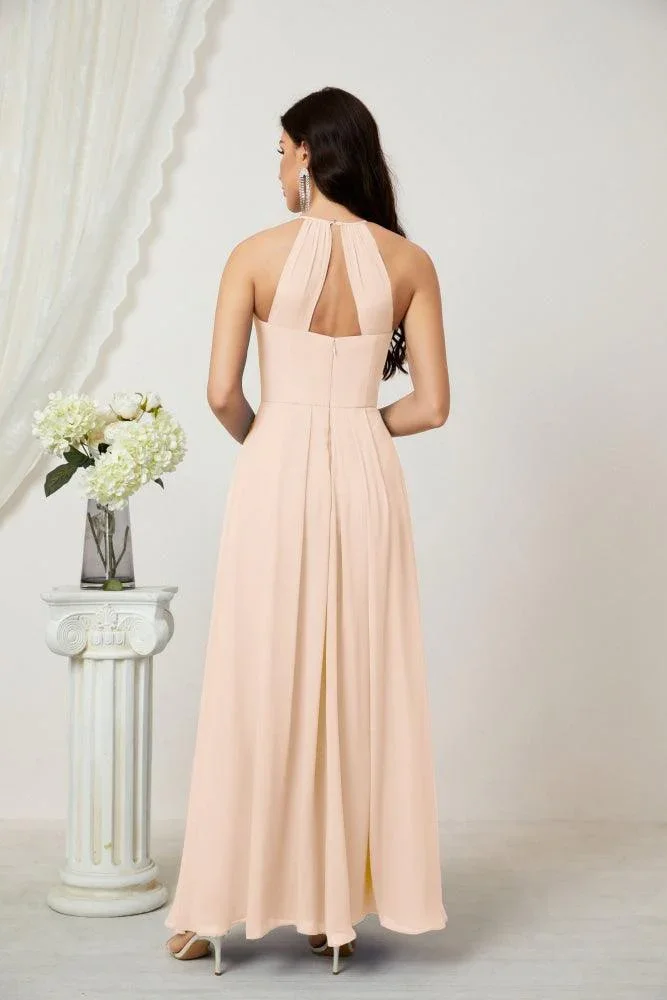 Numbersea Chiffon Halter Bridesmaid Dresses Long A-Line Formal Evening Dress 2805 - Image 216