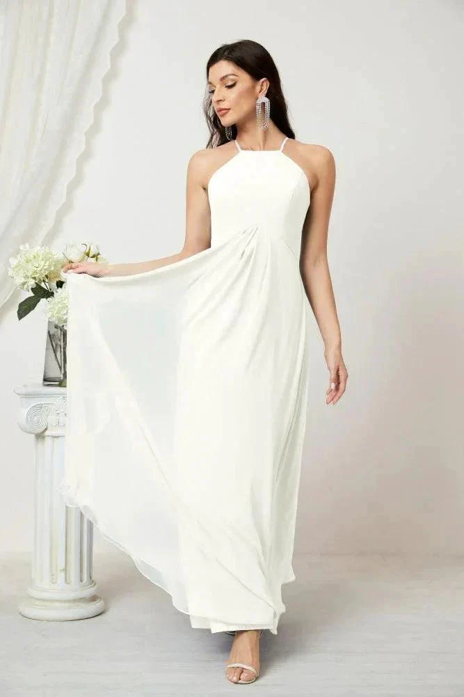 Numbersea Chiffon Halter Bridesmaid Dresses Long A-Line Formal Evening Dress 2805 - Image 217