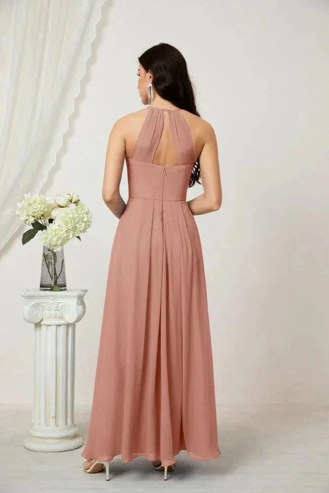 Numbersea Chiffon Halter Bridesmaid Dresses Long A-Line Formal Evening Dress 2805 - Image 22