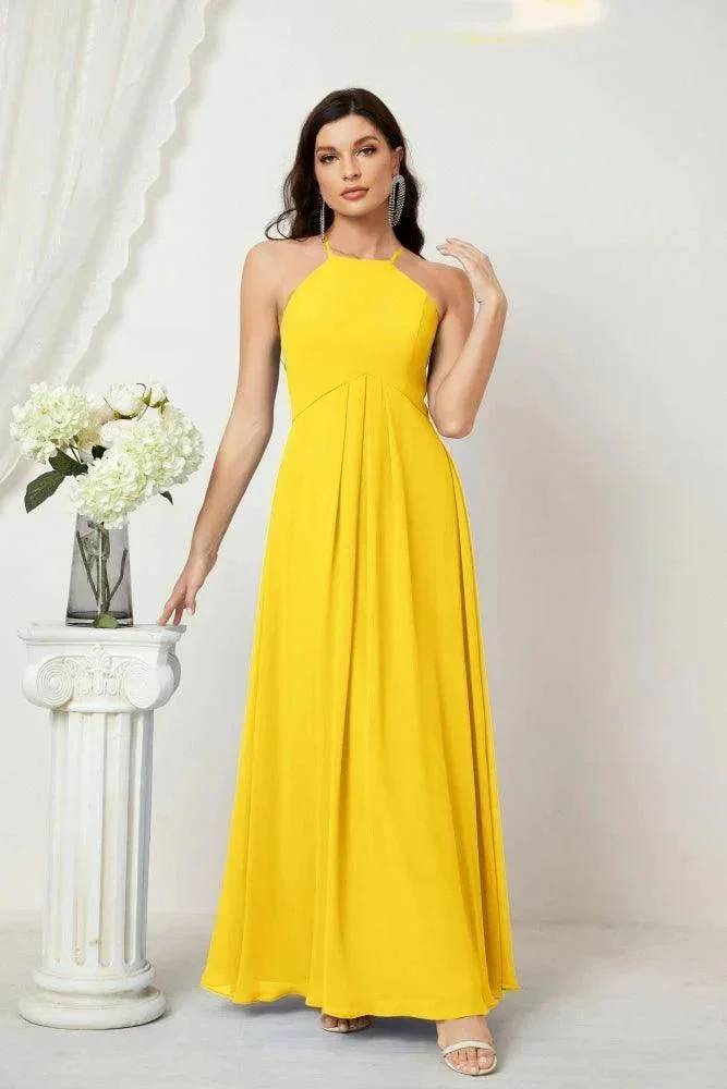 Numbersea Chiffon Halter Bridesmaid Dresses Long A-Line Formal Evening Dress 2805 - Image 224