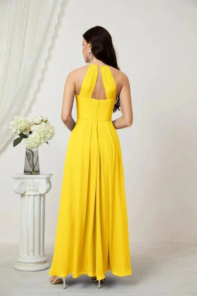 Numbersea Chiffon Halter Bridesmaid Dresses Long A-Line Formal Evening Dress 2805 - Image 225