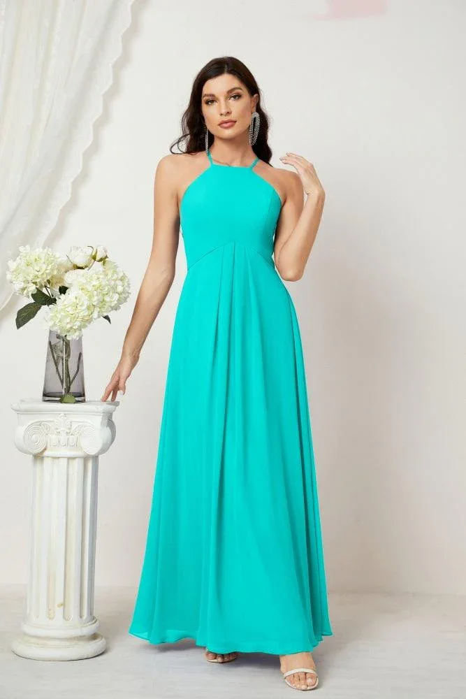 Numbersea Chiffon Halter Bridesmaid Dresses Long A-Line Formal Evening Dress 2805 - Image 228