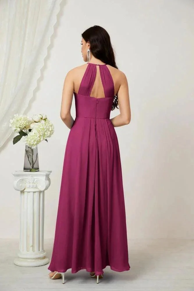 Numbersea Chiffon Halter Bridesmaid Dresses Long A-Line Formal Evening Dress 2805 - Image 23