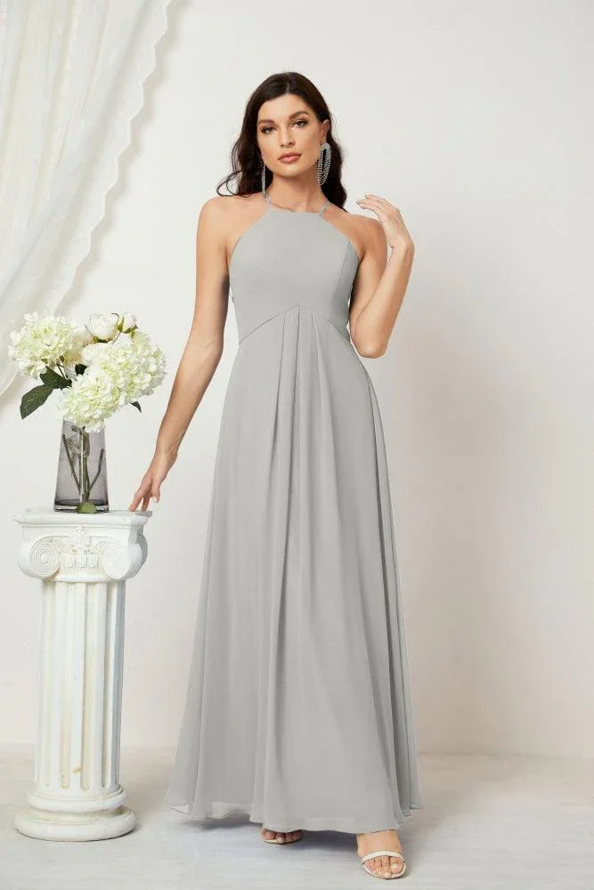 Numbersea Chiffon Halter Bridesmaid Dresses Long A-Line Formal Evening Dress 2805 - Image 230