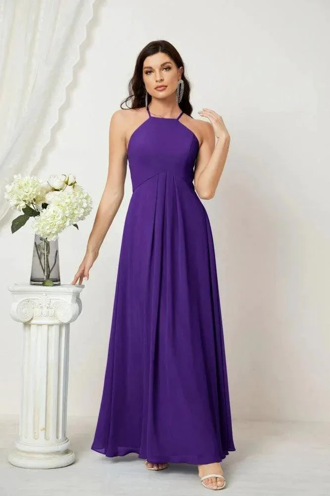 Numbersea Chiffon Halter Bridesmaid Dresses Long A-Line Formal Evening Dress 2805 - Image 236