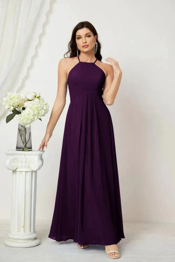 Numbersea Chiffon Halter Bridesmaid Dresses Long A-Line Formal Evening Dress 2805 - Image 237