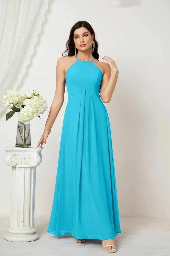 Numbersea Chiffon Halter Bridesmaid Dresses Long A-Line Formal Evening Dress 2805 - Image 24