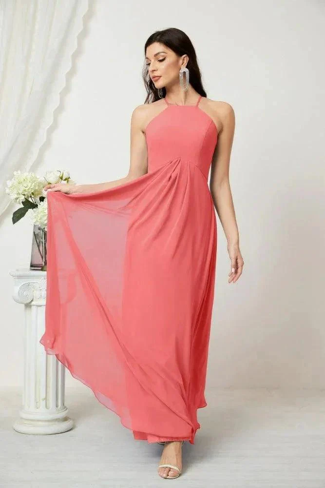 Numbersea Chiffon Halter Bridesmaid Dresses Long A-Line Formal Evening Dress 2805 - Image 243