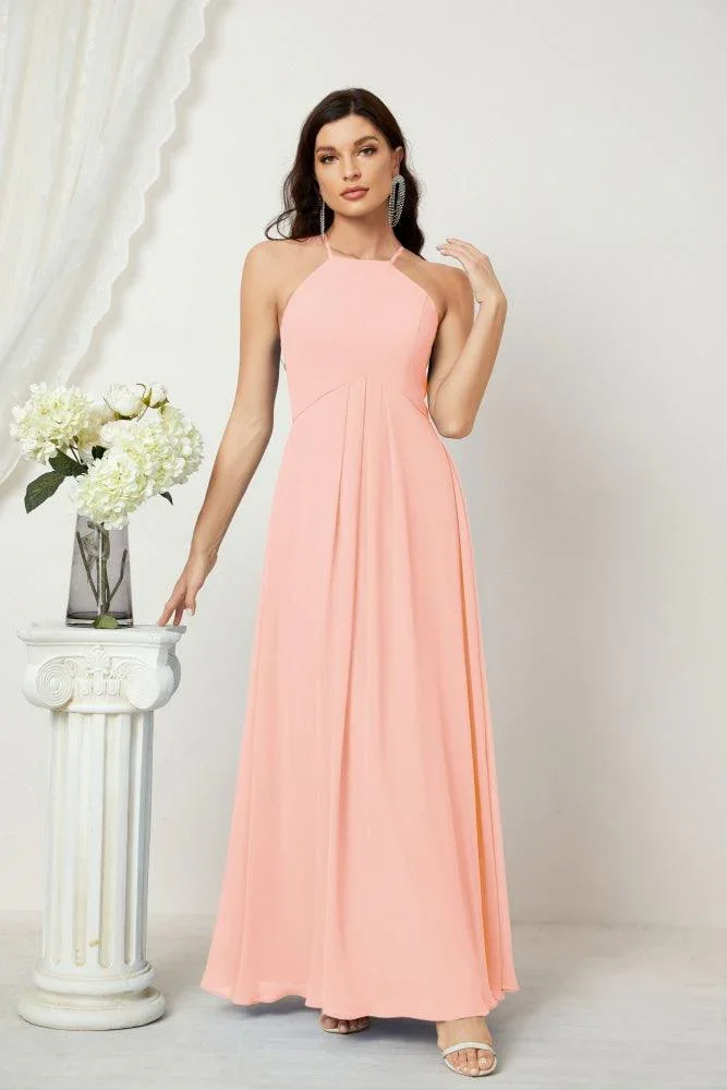 Numbersea Chiffon Halter Bridesmaid Dresses Long A-Line Formal Evening Dress 2805 - Image 245