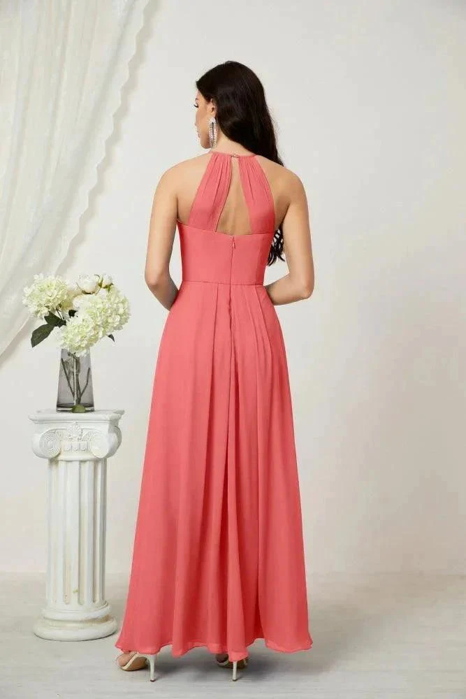 Numbersea Chiffon Halter Bridesmaid Dresses Long A-Line Formal Evening Dress 2805 - Image 246
