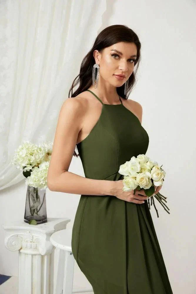 Numbersea Chiffon Halter Bridesmaid Dresses Long A-Line Formal Evening Dress 2805 - Image 25