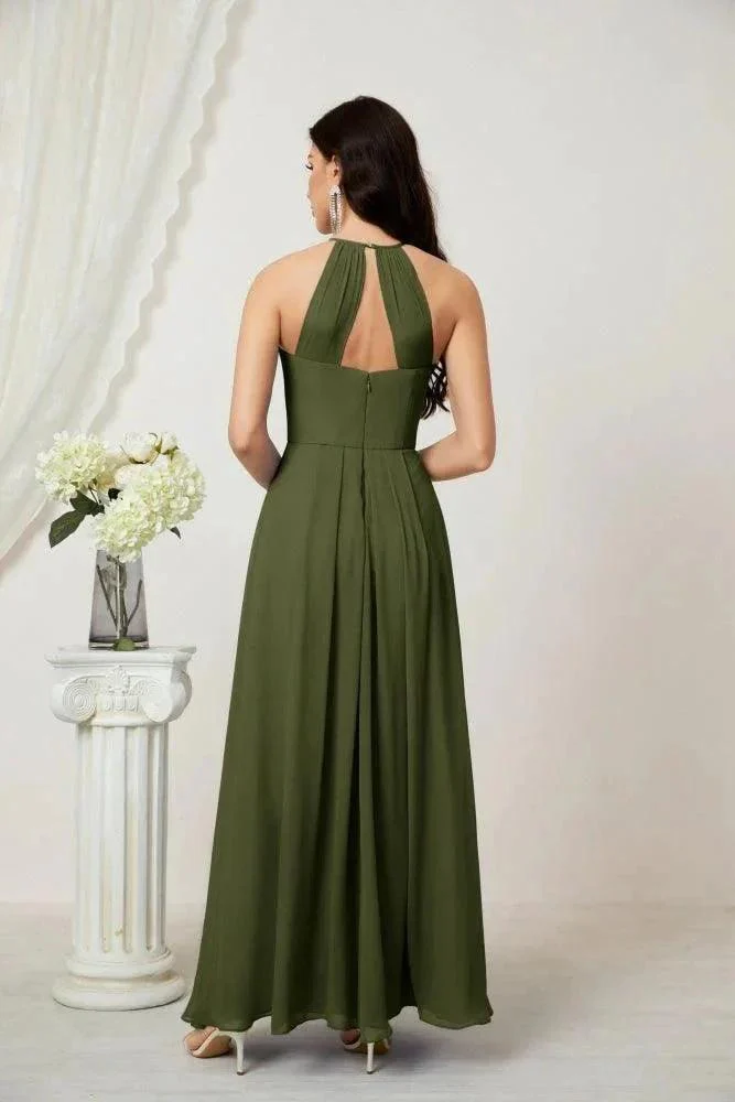 Numbersea Chiffon Halter Bridesmaid Dresses Long A-Line Formal Evening Dress 2805 - Image 26