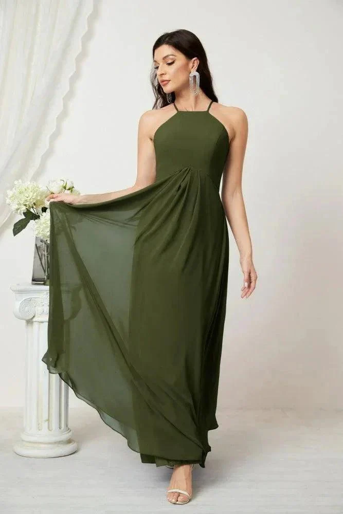 Numbersea Chiffon Halter Bridesmaid Dresses Long A-Line Formal Evening Dress 2805 - Image 27