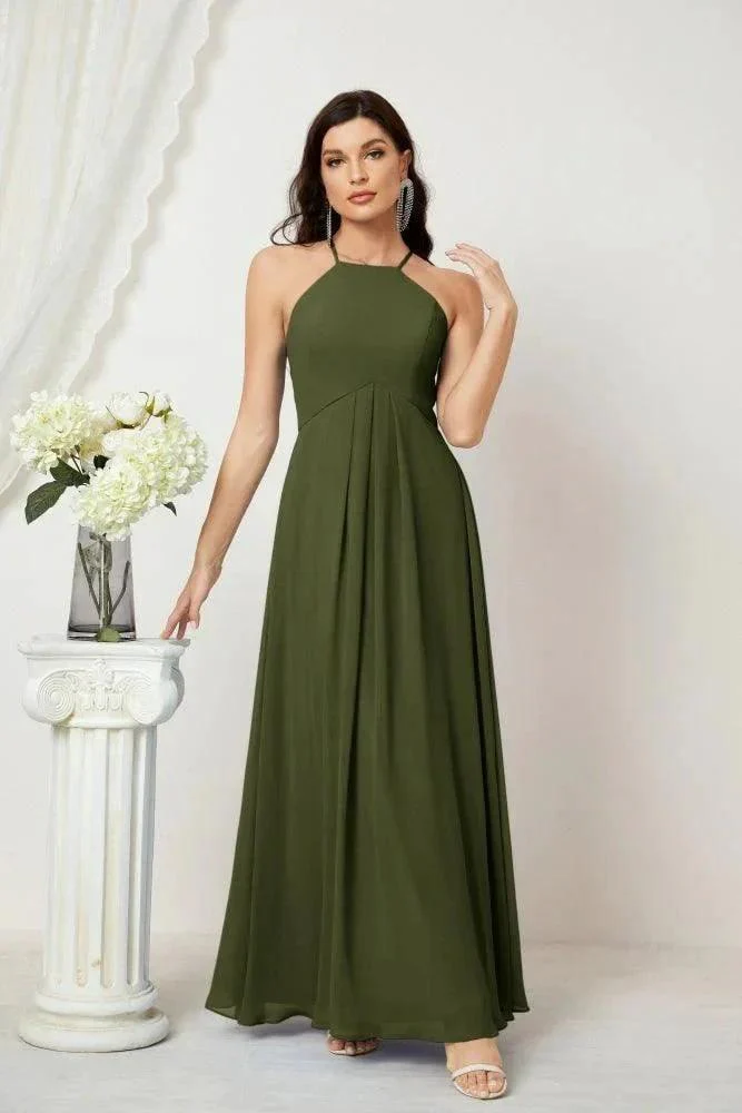 Numbersea Chiffon Halter Bridesmaid Dresses Long A-Line Formal Evening Dress 2805 - Image 28