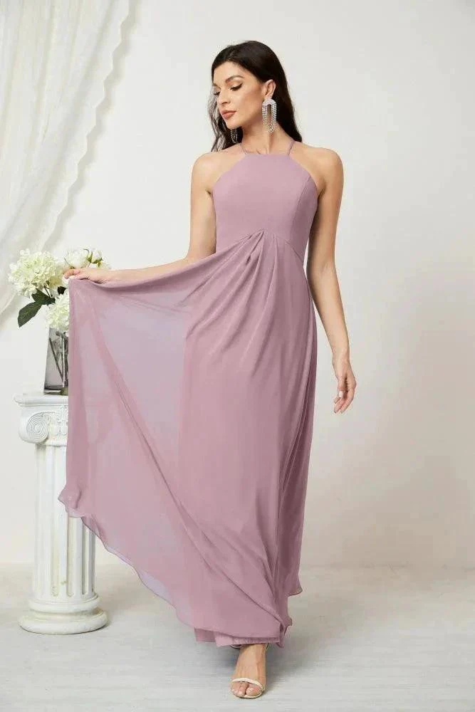 Numbersea Chiffon Halter Bridesmaid Dresses Long A-Line Formal Evening Dress 2805 - Image 3