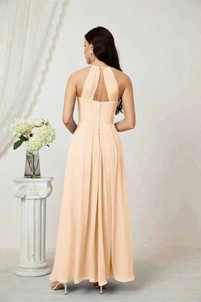 Numbersea Chiffon Halter Bridesmaid Dresses Long A-Line Formal Evening Dress 2805 - Image 30