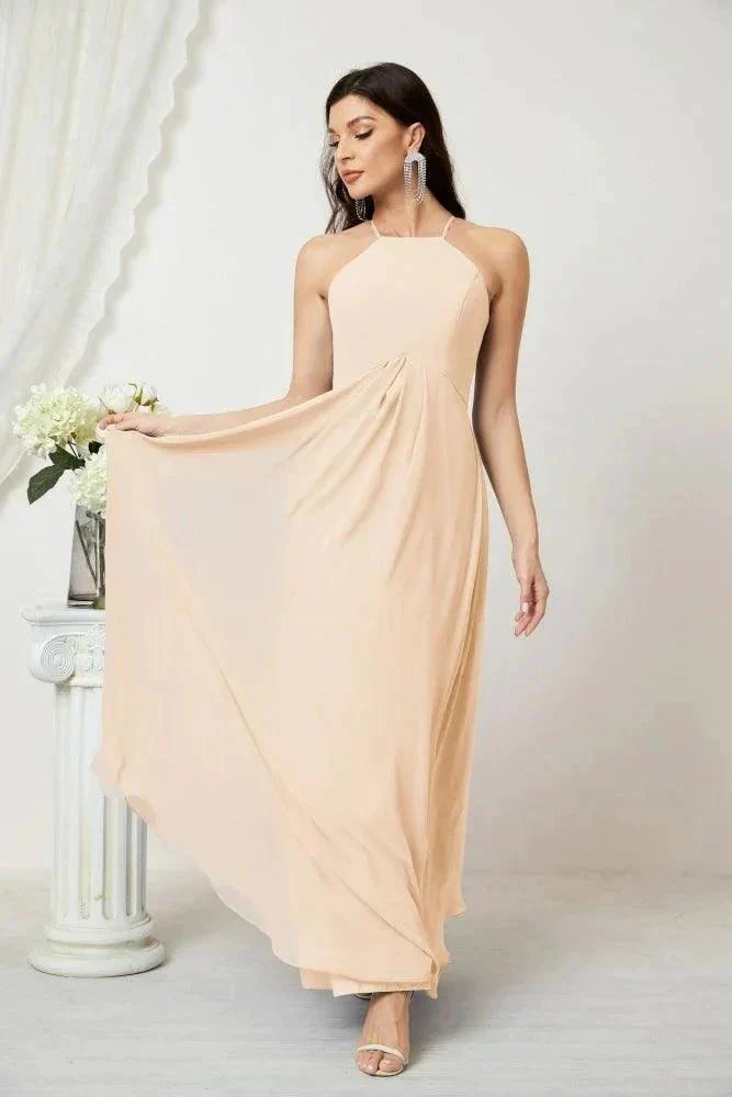 Numbersea Chiffon Halter Bridesmaid Dresses Long A-Line Formal Evening Dress 2805 - Image 31