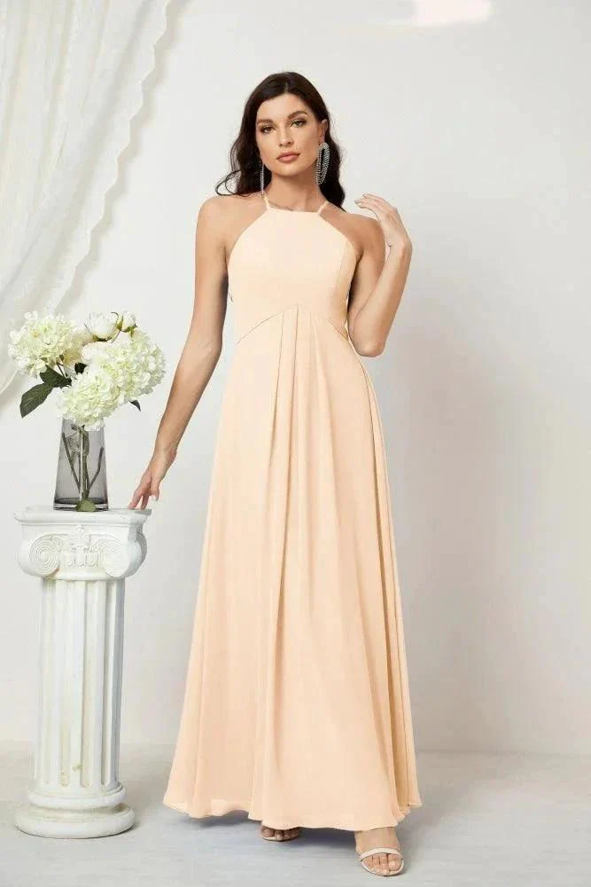 Numbersea Chiffon Halter Bridesmaid Dresses Long A-Line Formal Evening Dress 2805 - Image 32