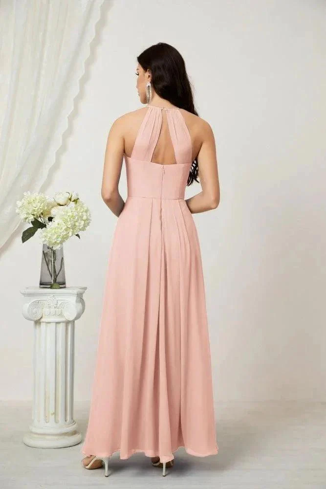 Numbersea Chiffon Halter Bridesmaid Dresses Long A-Line Formal Evening Dress 2805 - Image 34