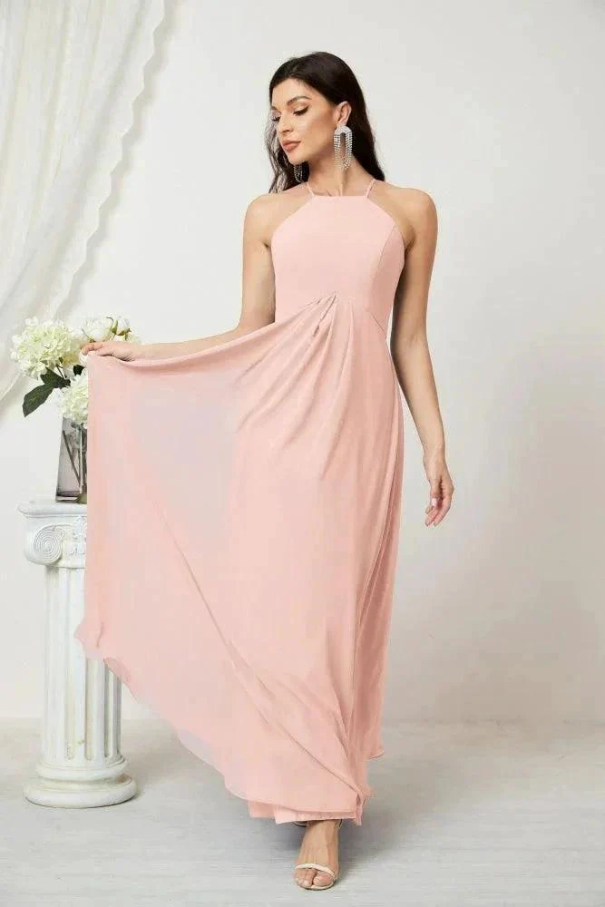 Numbersea Chiffon Halter Bridesmaid Dresses Long A-Line Formal Evening Dress 2805 - Image 35