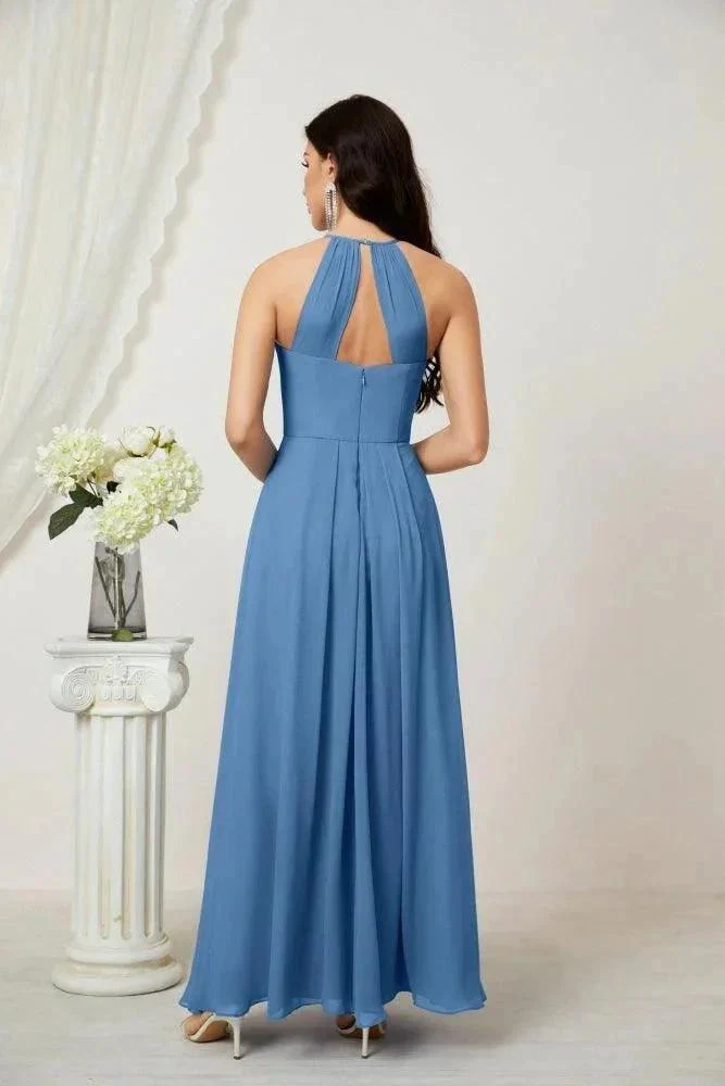 Numbersea Chiffon Halter Bridesmaid Dresses Long A-Line Formal Evening Dress 2805 - Image 38