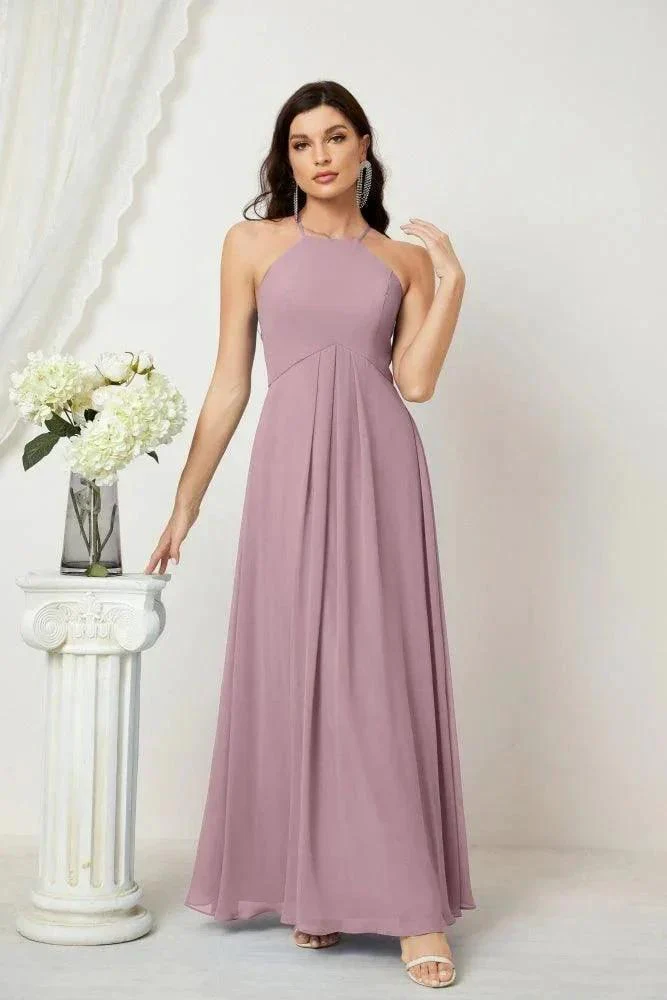 Numbersea Chiffon Halter Bridesmaid Dresses Long A-Line Formal Evening Dress 2805 - Image 4
