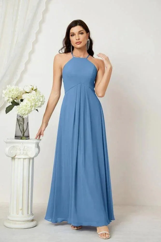 Numbersea Chiffon Halter Bridesmaid Dresses Long A-Line Formal Evening Dress 2805 - Image 40