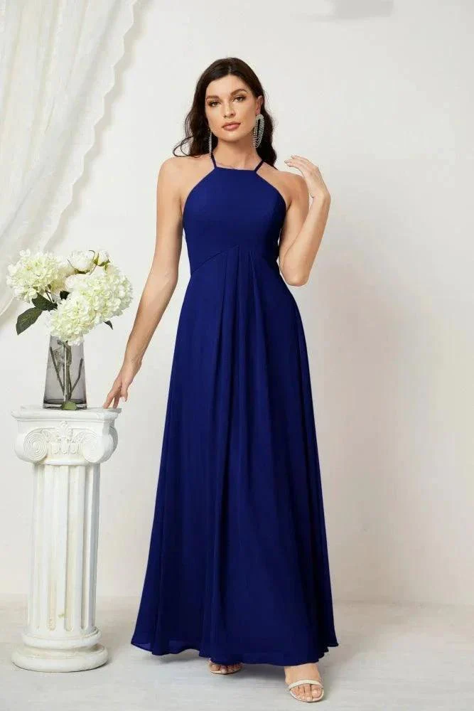 Numbersea Chiffon Halter Bridesmaid Dresses Long A-Line Formal Evening Dress 2805 - Image 42