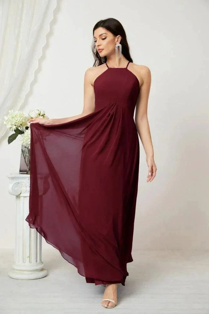 Numbersea Chiffon Halter Bridesmaid Dresses Long A-Line Formal Evening Dress 2805 - Image 47