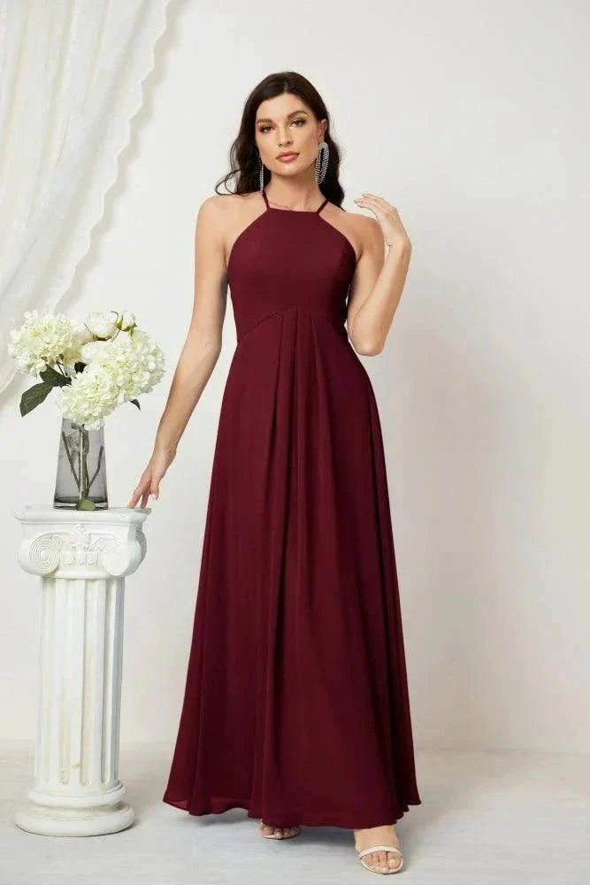 Numbersea Chiffon Halter Bridesmaid Dresses Long A-Line Formal Evening Dress 2805 - Image 48