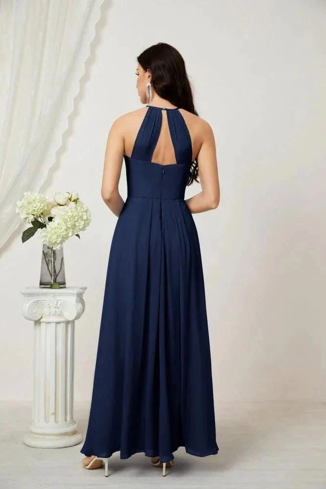 Numbersea Chiffon Halter Bridesmaid Dresses Long A-Line Formal Evening Dress 2805 - Image 50