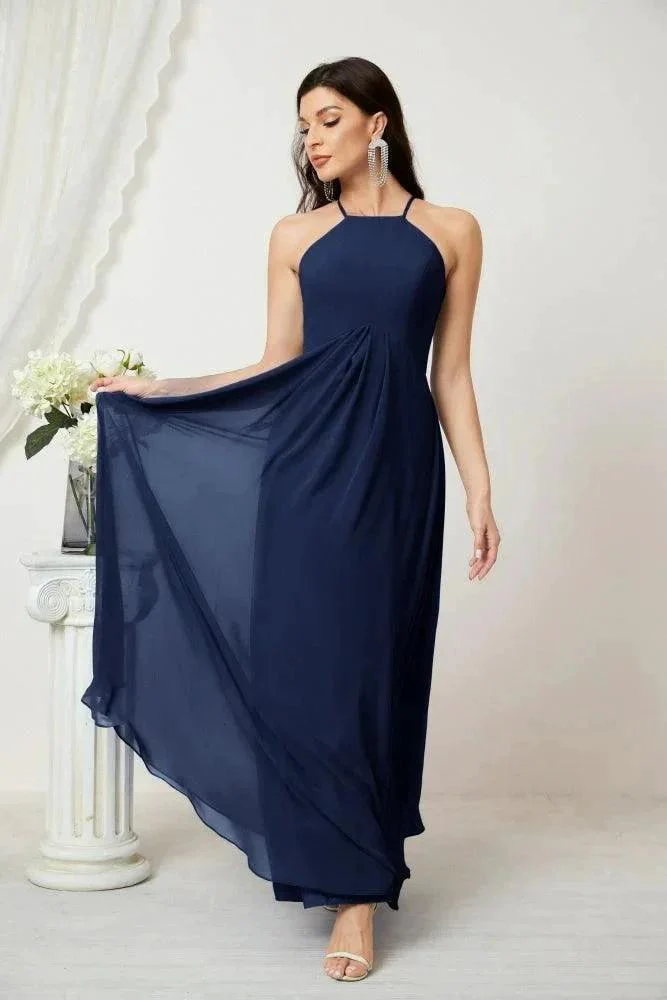 Numbersea Chiffon Halter Bridesmaid Dresses Long A-Line Formal Evening Dress 2805 - Image 51