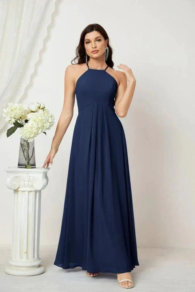 Numbersea Chiffon Halter Bridesmaid Dresses Long A-Line Formal Evening Dress 2805 - Image 52