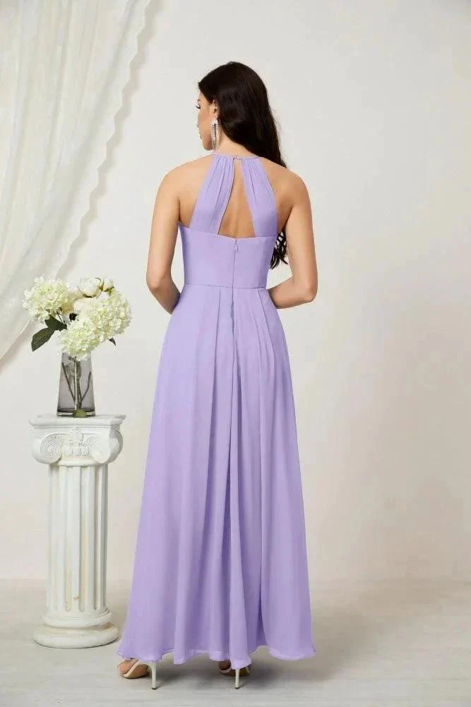 Numbersea Chiffon Halter Bridesmaid Dresses Long A-Line Formal Evening Dress 2805 - Image 54