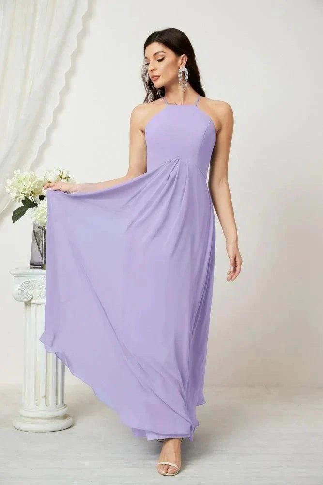Numbersea Chiffon Halter Bridesmaid Dresses Long A-Line Formal Evening Dress 2805 - Image 55