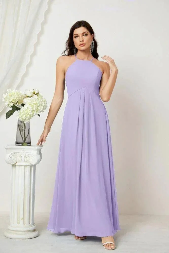 Numbersea Chiffon Halter Bridesmaid Dresses Long A-Line Formal Evening Dress 2805 - Image 56