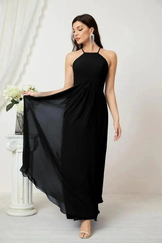 Numbersea Chiffon Halter Bridesmaid Dresses Long A-Line Formal Evening Dress 2805 - Image 59