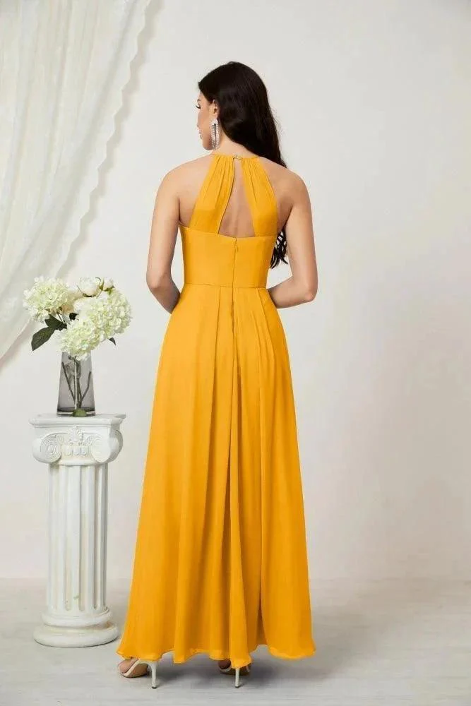 Numbersea Chiffon Halter Bridesmaid Dresses Long A-Line Formal Evening Dress 2805 - Image 6