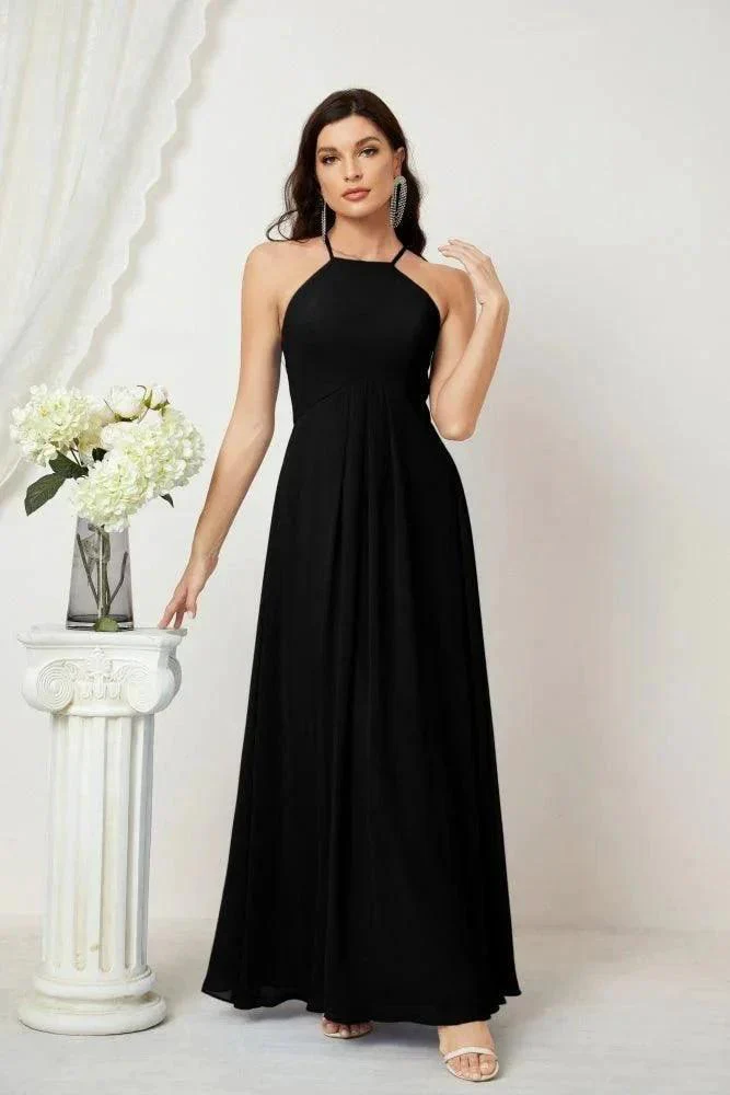 Numbersea Chiffon Halter Bridesmaid Dresses Long A-Line Formal Evening Dress 2805 - Image 60