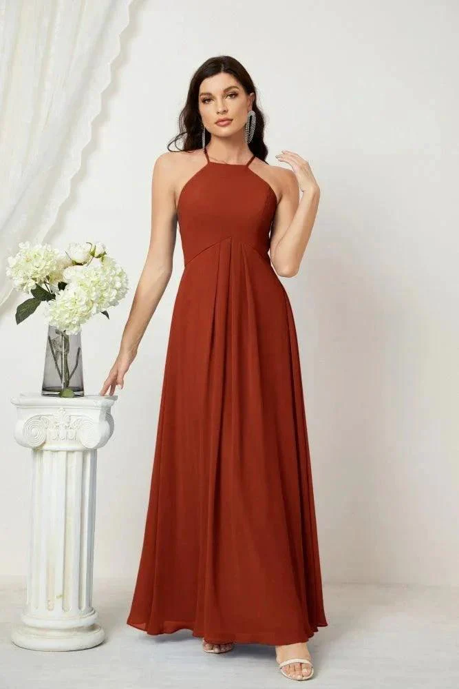 Numbersea Chiffon Halter Bridesmaid Dresses Long A-Line Formal Evening Dress 2805 - Image 62