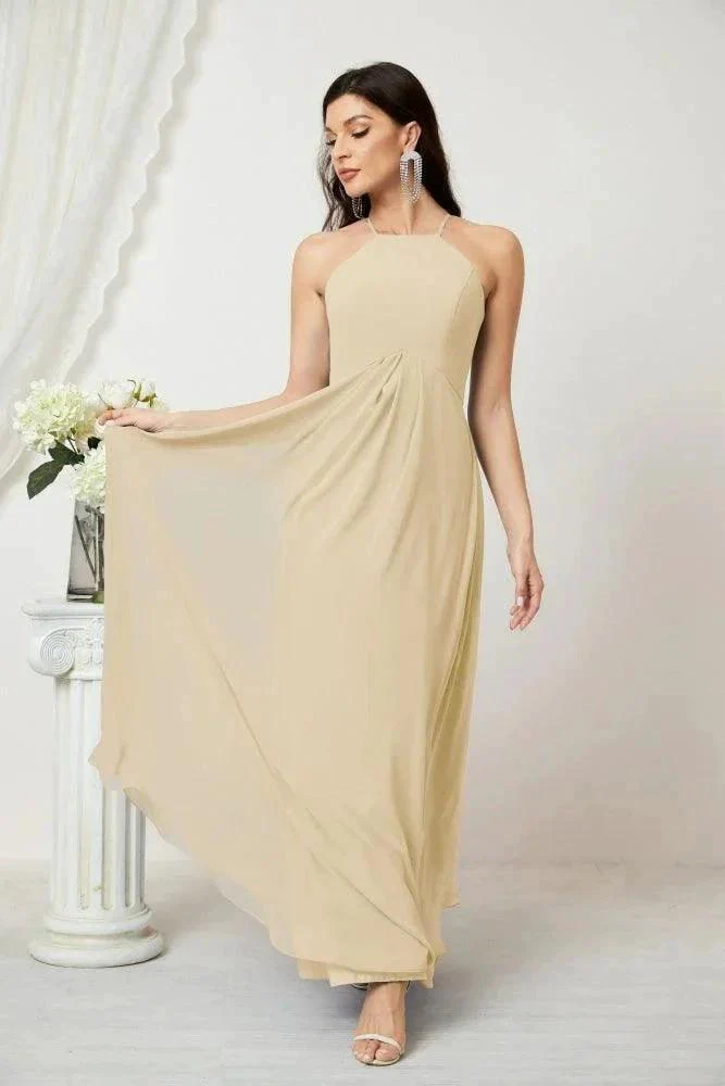 Numbersea Chiffon Halter Bridesmaid Dresses Long A-Line Formal Evening Dress 2805 - Image 63
