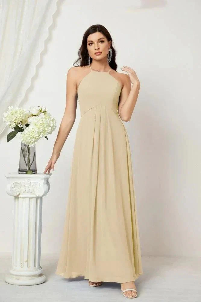 Numbersea Chiffon Halter Bridesmaid Dresses Long A-Line Formal Evening Dress 2805 - Image 64