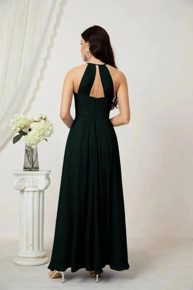 Numbersea Chiffon Halter Bridesmaid Dresses Long A-Line Formal Evening Dress 2805 - Image 66