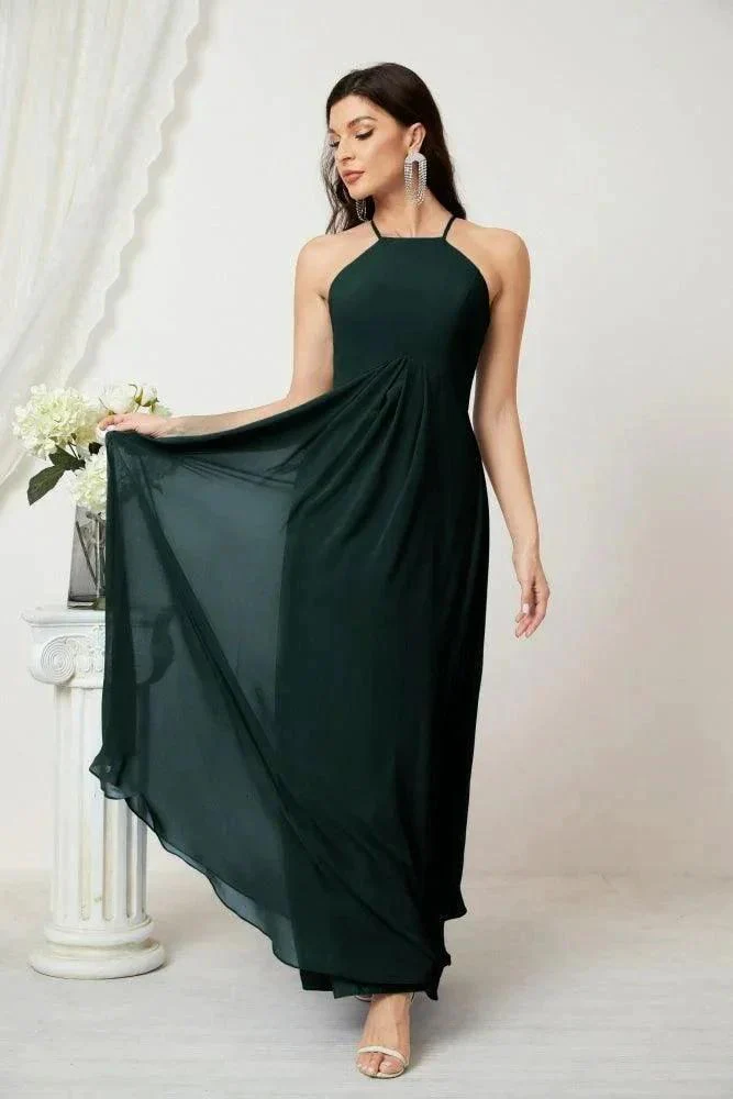 Numbersea Chiffon Halter Bridesmaid Dresses Long A-Line Formal Evening Dress 2805 - Image 67