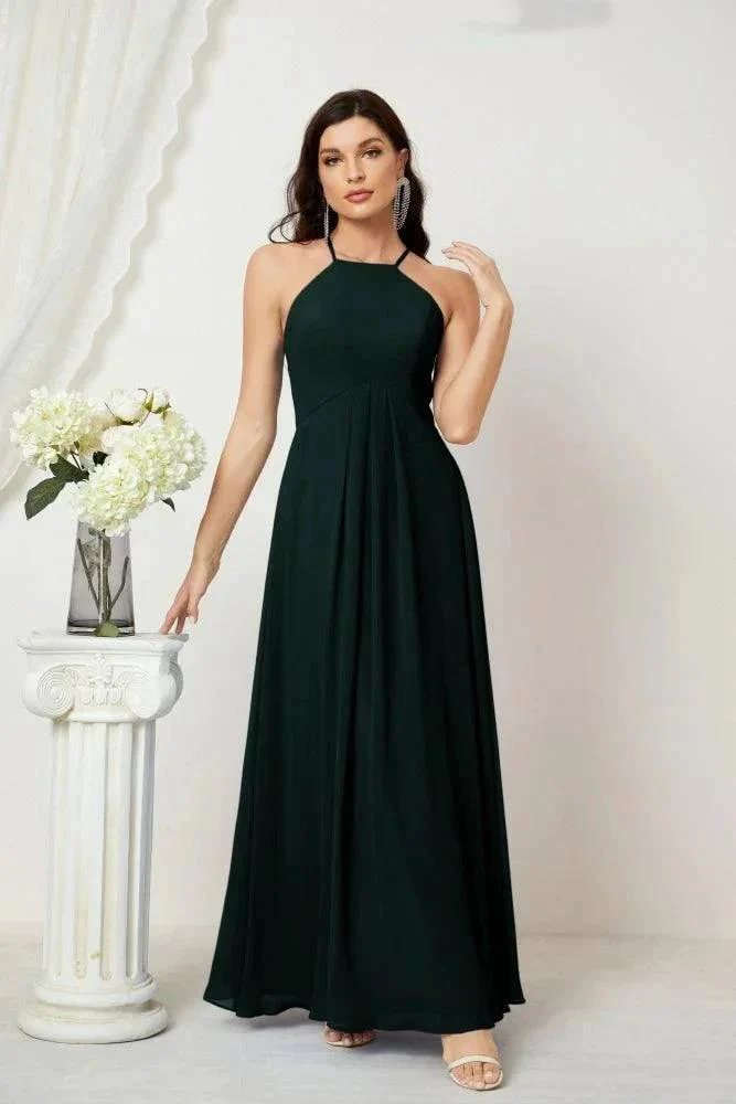 Numbersea Chiffon Halter Bridesmaid Dresses Long A-Line Formal Evening Dress 2805 - Image 68