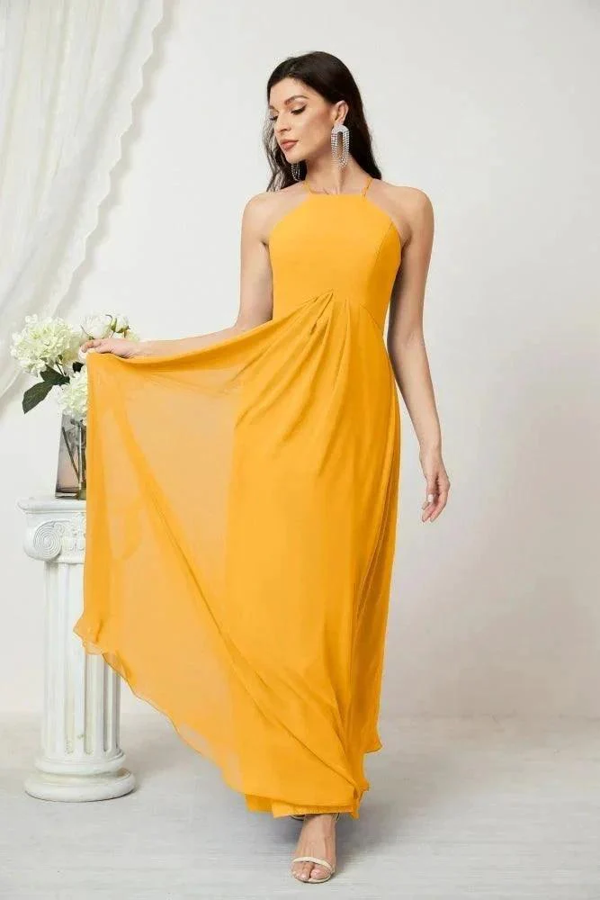 Numbersea Chiffon Halter Bridesmaid Dresses Long A-Line Formal Evening Dress 2805 - Image 7